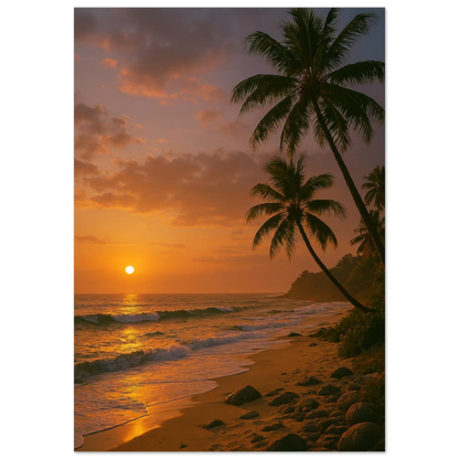 Golden Hour Tropical Sunset Poster - Vibrant Beach Art Print for Your Home
