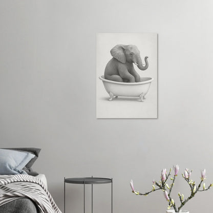 Charmig Elefant i Badkar – Unik Svartvit Konstposter