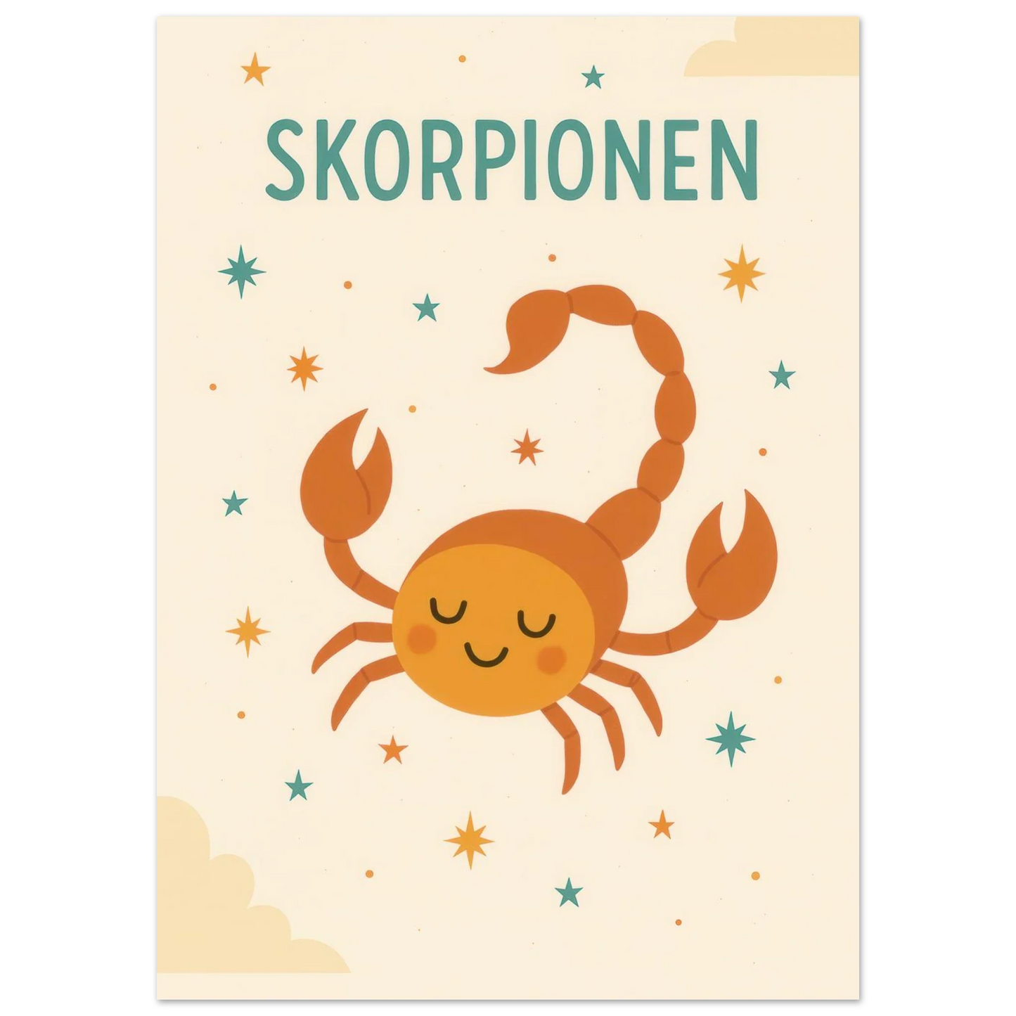 Söt Skorpion Barnrumsaffisch - Personlig Zodiac Konsttryck i Flera Storlekar