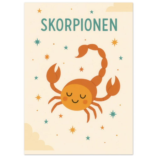 Söt Skorpion Barnrumsaffisch - Personlig Zodiac Konsttryck i Flera Storlekar