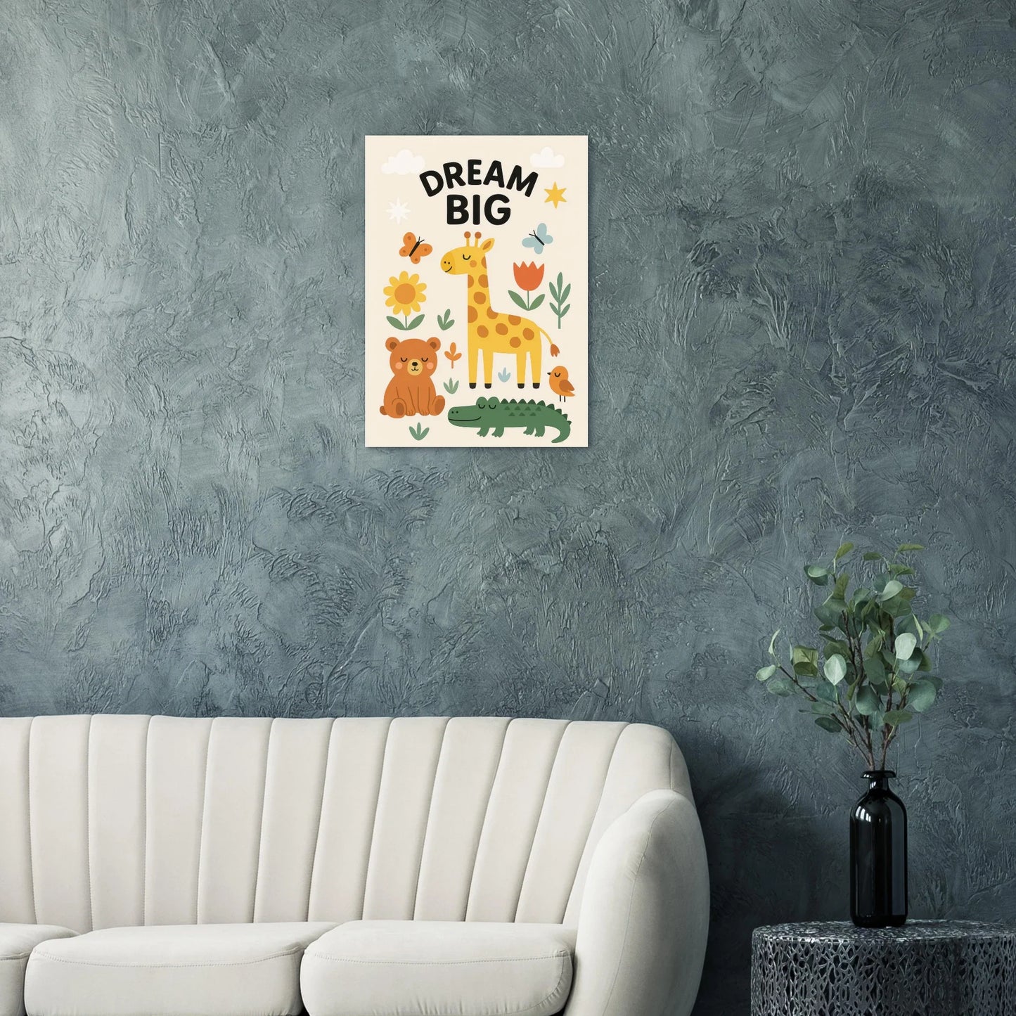 Safari Friends 'Dream Big' Kids Poster - Adorable Nursery Wall Art in Multiple Sizes