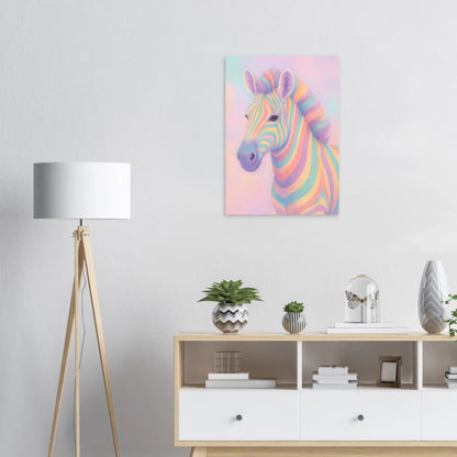 Pastell Zebra Djur Konsttryck – Färgstark och Drömsk Väggkonst i Olika Storlekar