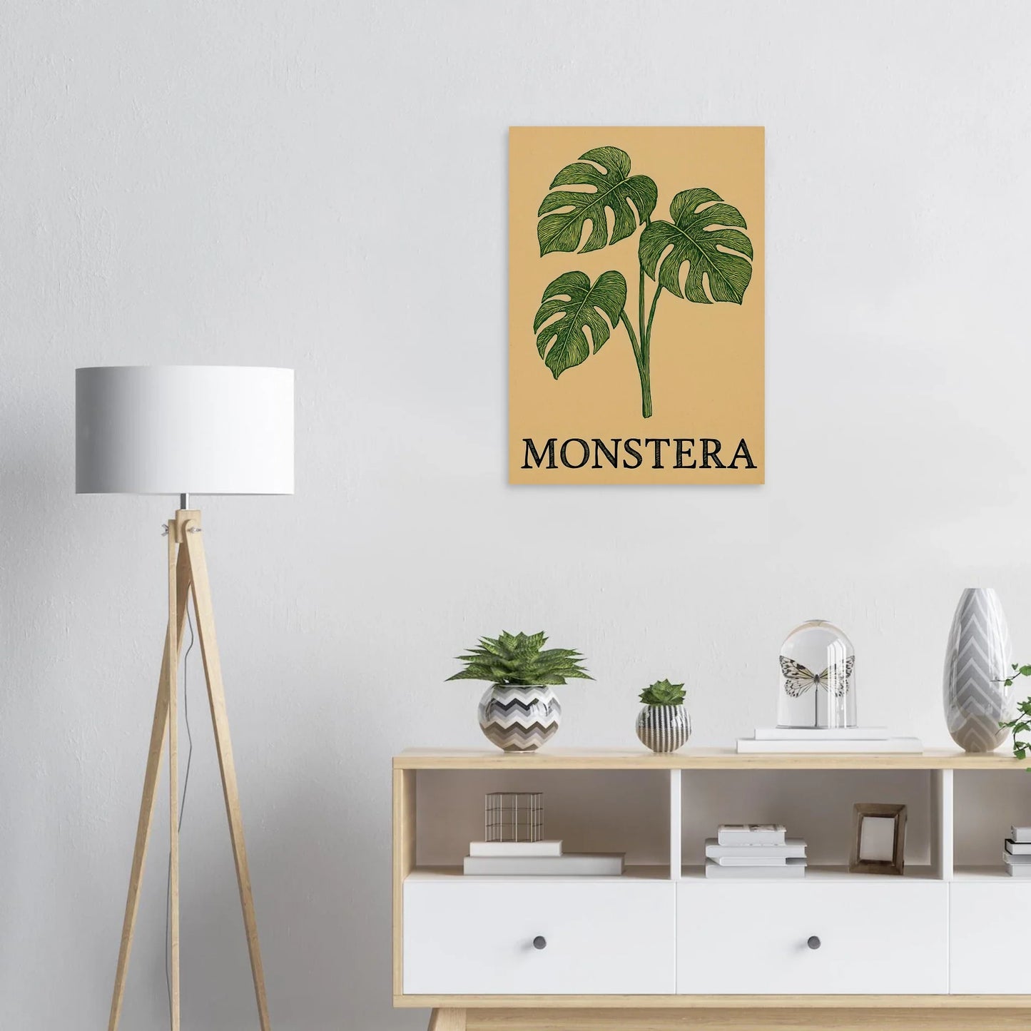 Frukter – Tropical Monstera Art Print i jordnära toner och livfulla gröna nyanser