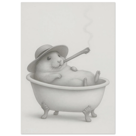 Relaxing Rodent: Whimsical Bathtub Hamster Art Print – Choose Your Perfect Size!