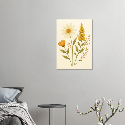 Vibrant Watercolor Wildflowers Print – Daisy, Berries & Botanical Art in Warm Hues