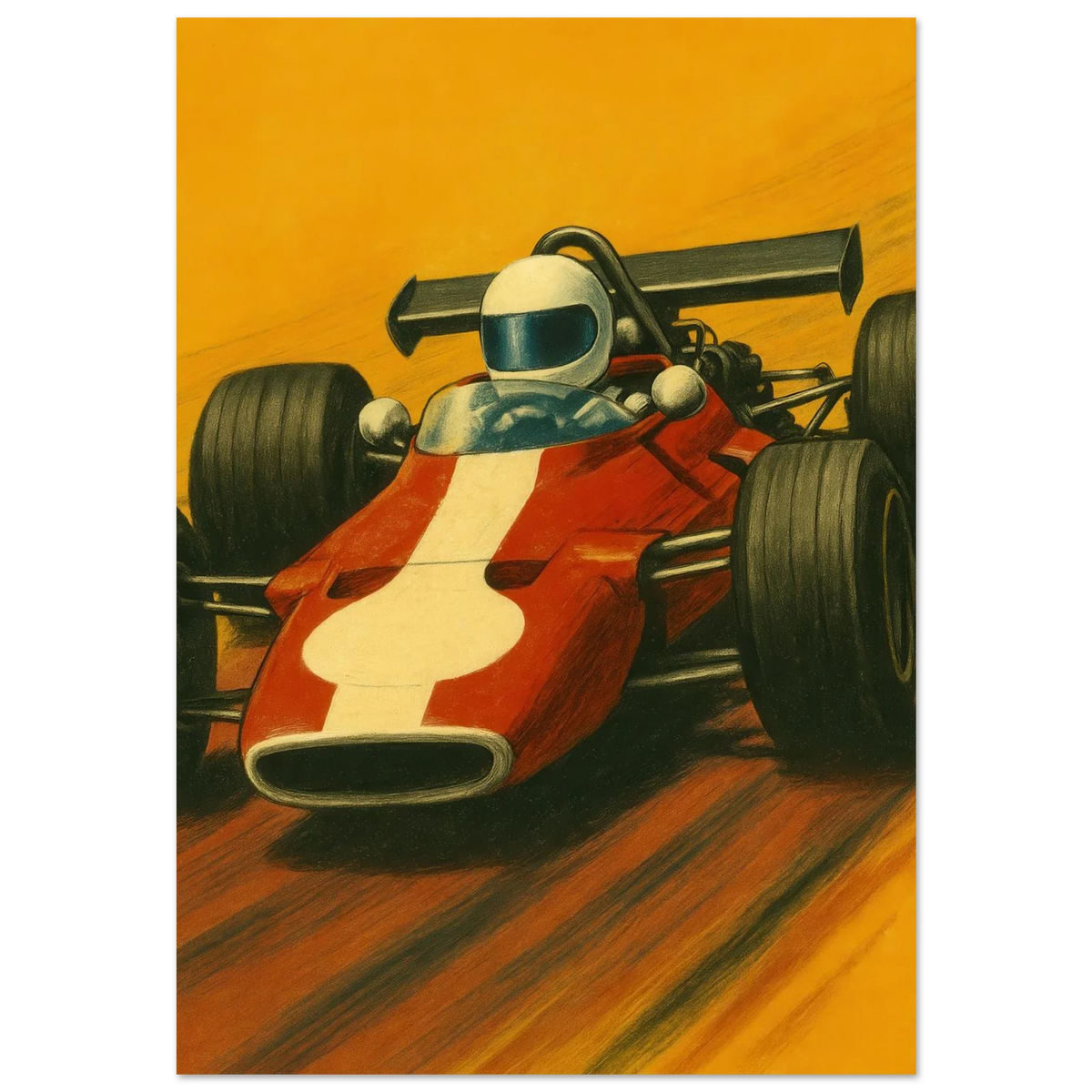 Retro Racing Legender: Vintage Formel 1 Bil Affisch – Fånga Fartens Nostalgi med Vårt Halvblanka Konsttryck