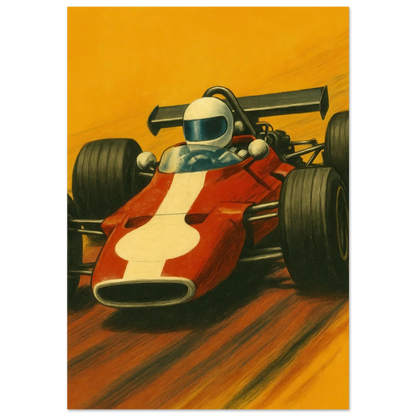 Retro Racing Legender: Vintage Formel 1 Bil Affisch – Fånga Fartens Nostalgi med Vårt Halvblanka Konsttryck