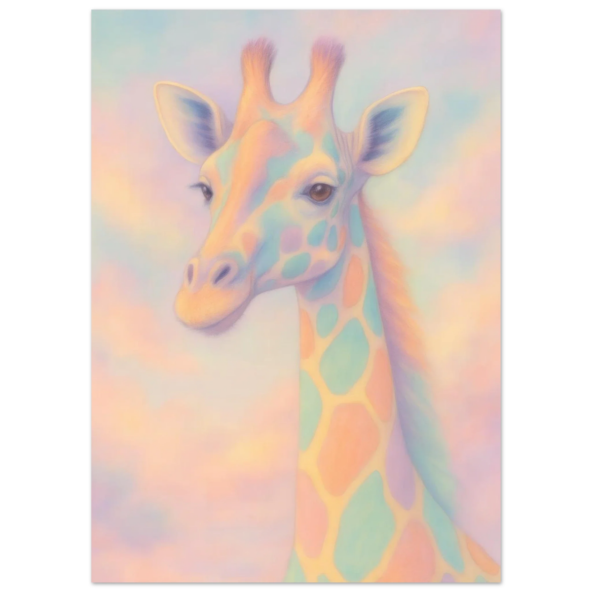Pastellfärgad Giraff Konstaffisch – Drömsk Djurtavla i Mjuka Ton-i-Ton Nyanser