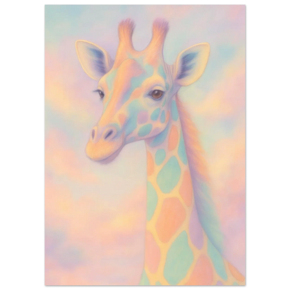 Pastellfärgad Giraff Konstaffisch – Drömsk Djurtavla i Mjuka Ton-i-Ton Nyanser