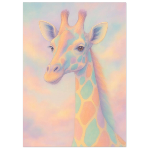 Pastellfärgad Giraff Konstaffisch – Drömsk Djurtavla i Mjuka Ton-i-Ton Nyanser