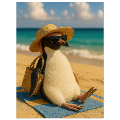 Djur: "Beach Bum Penguin" – Avkopplande Konsttryck för En Touch av Sommarglädje
