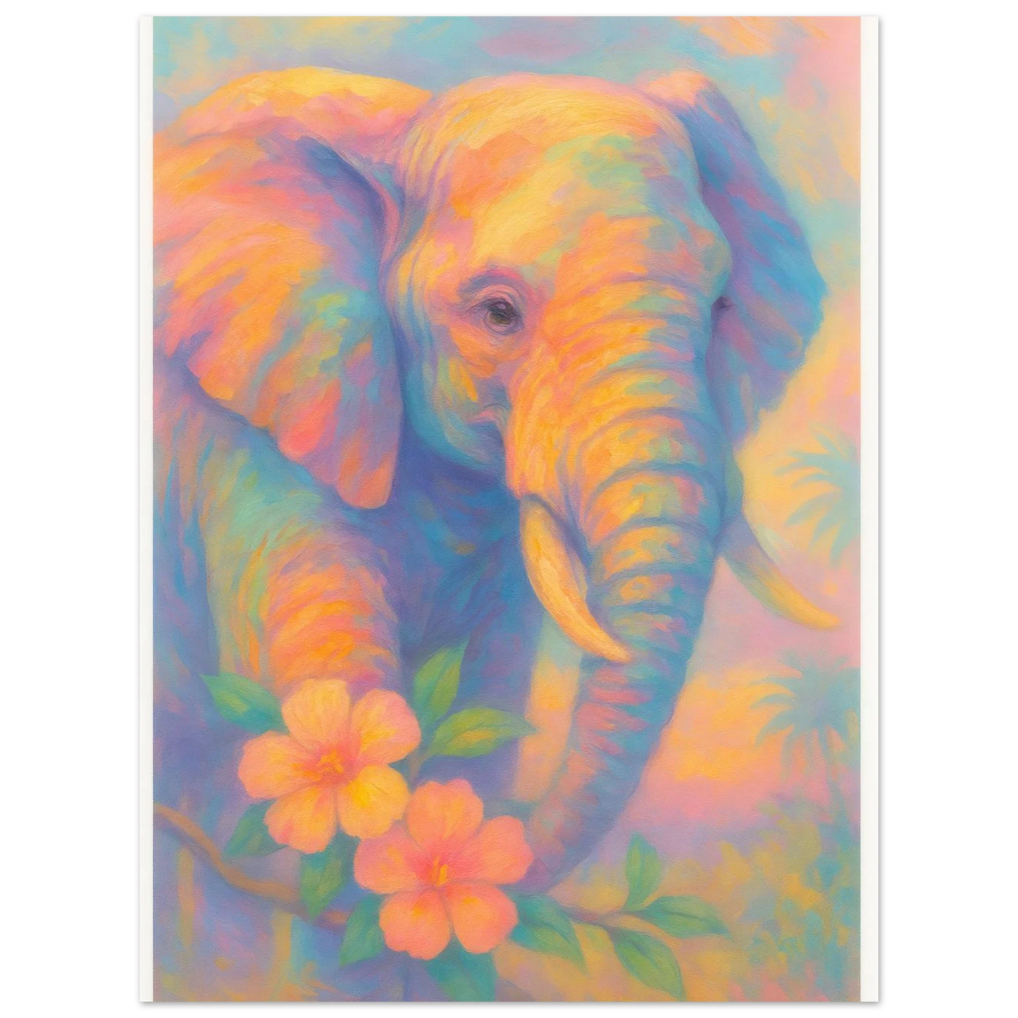 Pastell Safari Elefant Poster – Mjuk Konst i Regnbågens Färger, Välj Din Storlek