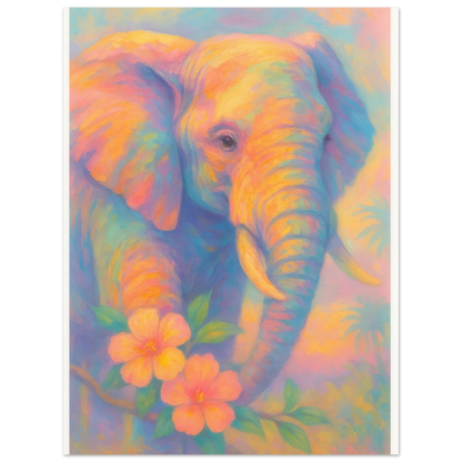 Pastell Safari Elefant Poster – Mjuk Konst i Regnbågens Färger, Välj Din Storlek