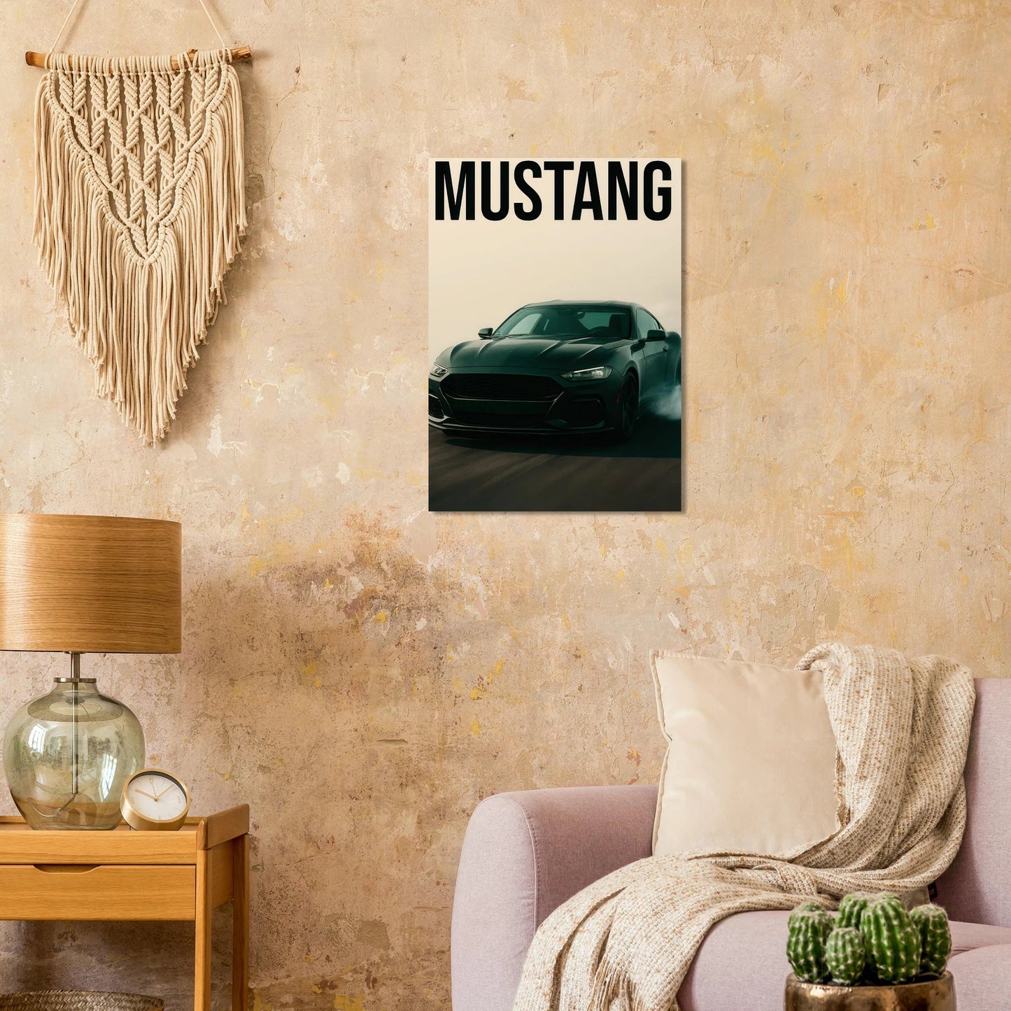 Mustang Performance Konsttryck - Svart Sportbil i Action på Högkvalitativt Papper