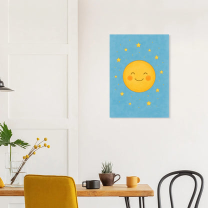 Dreamy Sky Moon & Stars Print | Whimsical Nursery Art | Soft Blue & Yellow Giclee Poster