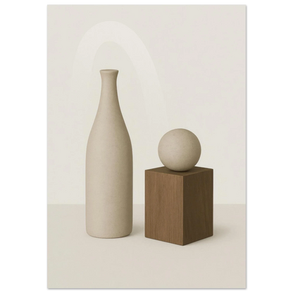Minimalist Abstract Beige & Wood Poster - Serene Earth Tones Art Print