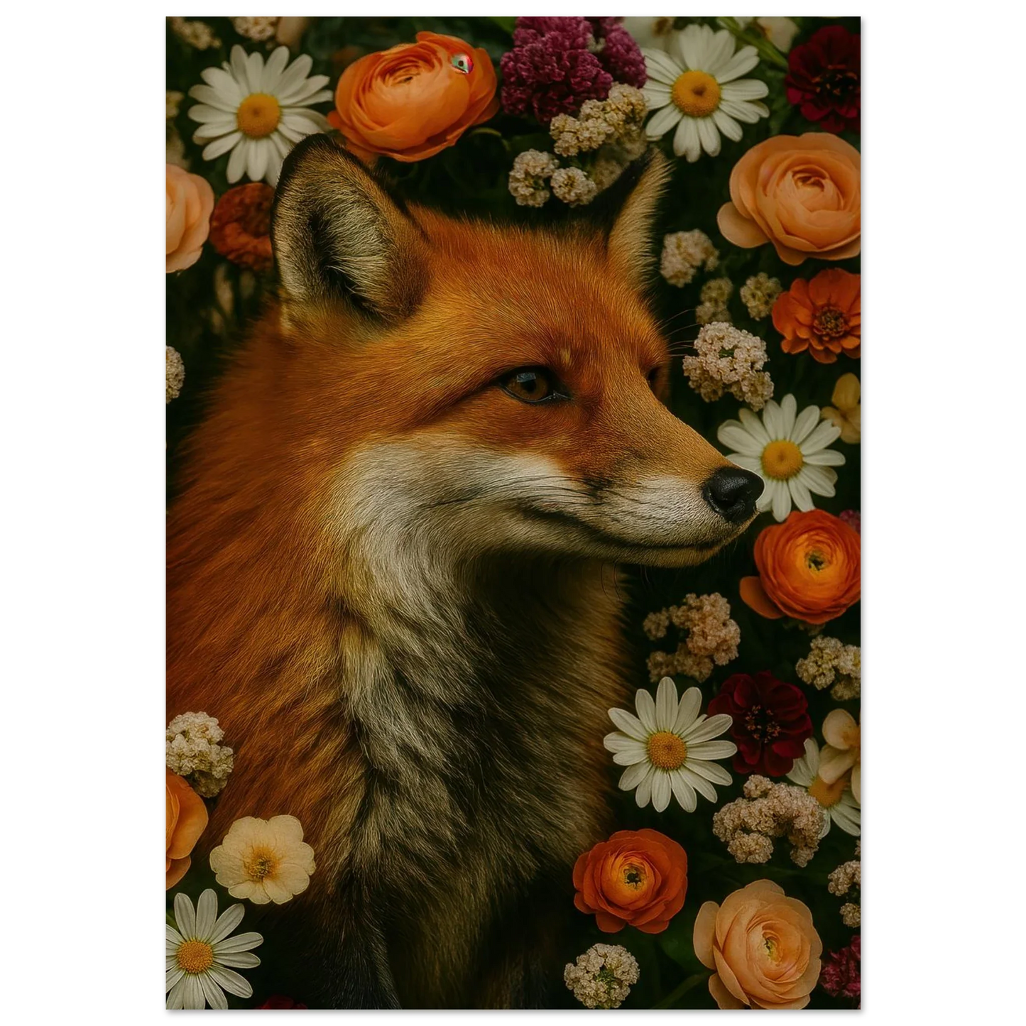 Djur: Blomsterfox – Förtrollande Rävkonsttryck i Levande Färger