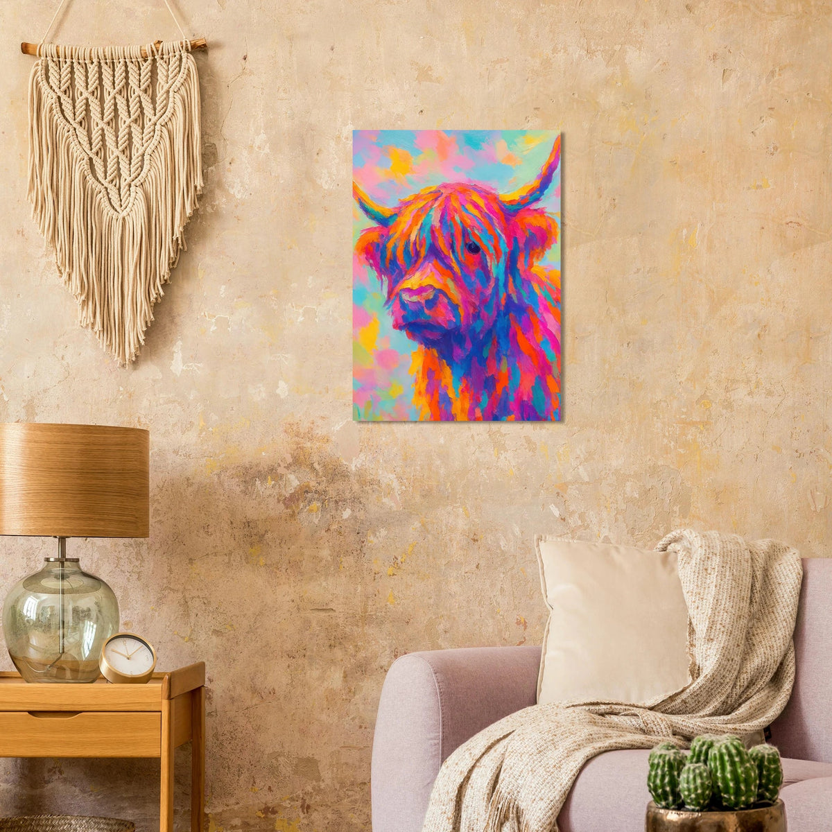 Djur: Vibrant Pop Art Highland Cow Print – Colorful Abstract Animal Wall Art for Modern Homes