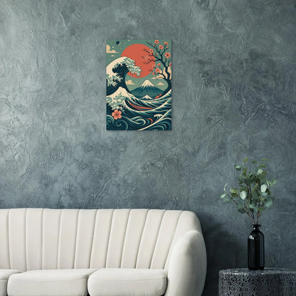 Japansk Vågor & Körsbärsblom Poster - Ukiyo-e Konsttryck i Levande Färger