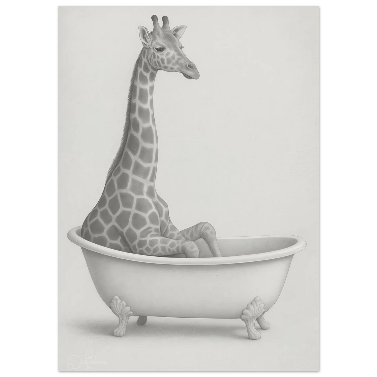 Charming Giraffe Bath Time Artistic Poster - Whimsical Sketch Art Print