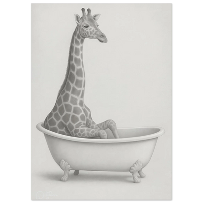 Charming Giraffe Bath Time Artistic Poster - Whimsical Sketch Art Print