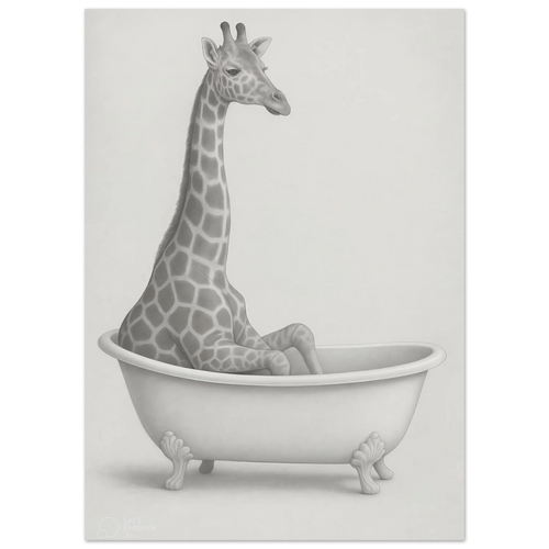 Charming Giraffe Bath Time Artistic Poster - Whimsical Sketch Art Print