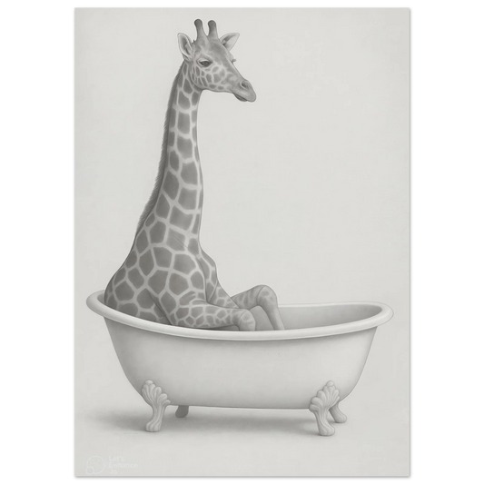 Charming Giraffe Bath Time Artistic Poster - Whimsical Sketch Art Print
