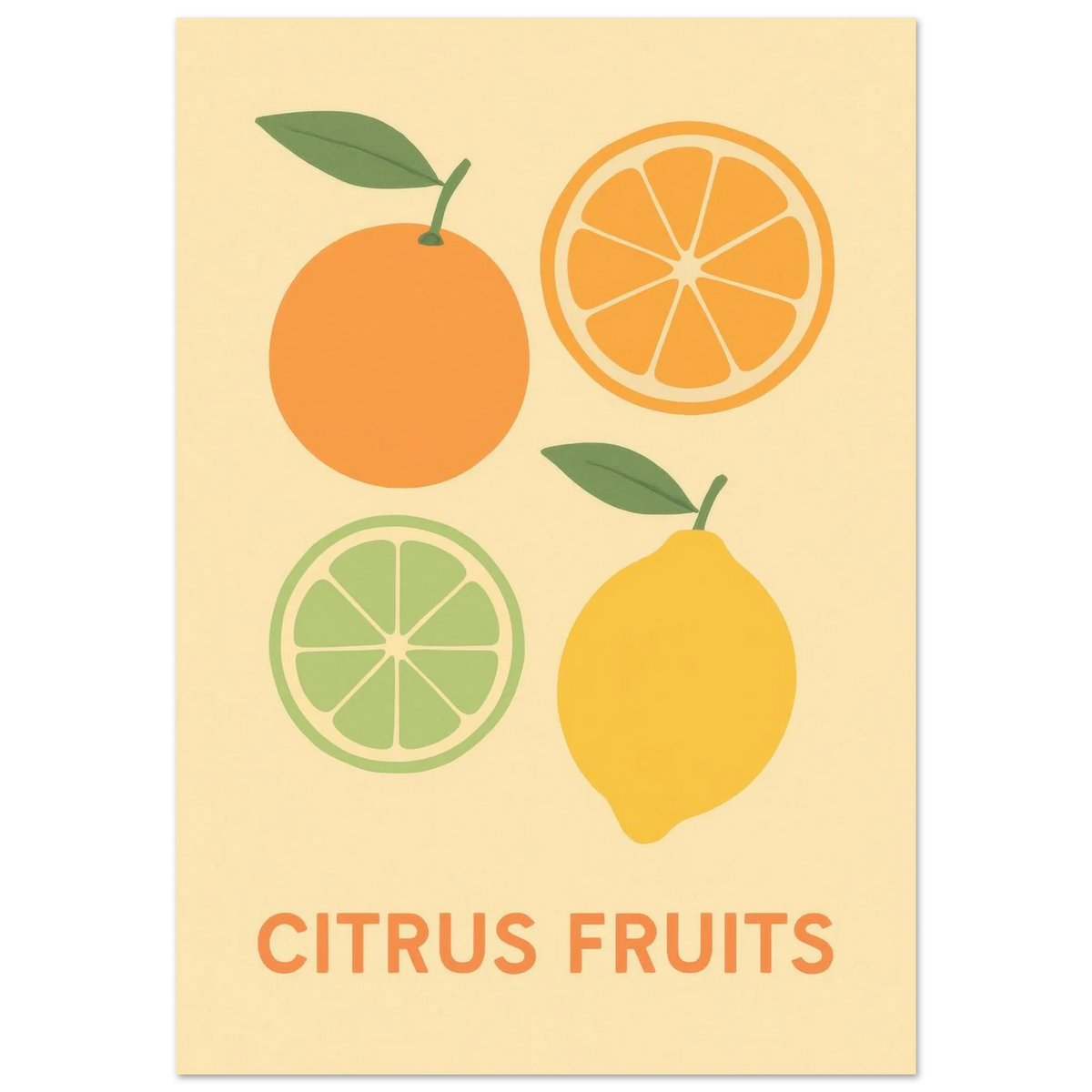 Retro Citrus Fruits Art Print – Zesty Kitchen Decor Poster in Your Choice of Size