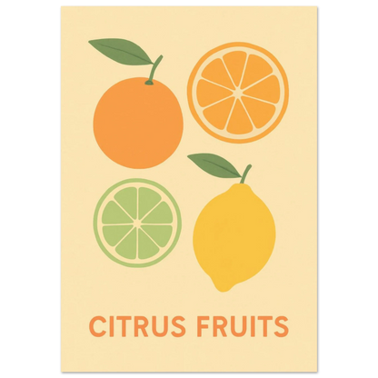 Retro Citrus Fruits Art Print – Zesty Kitchen Decor Poster in Your Choice of Size