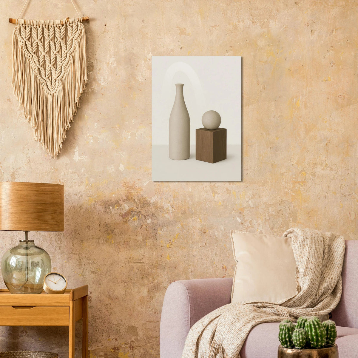 Minimalist Abstract Beige & Wood Poster - Serene Earth Tones Art Print