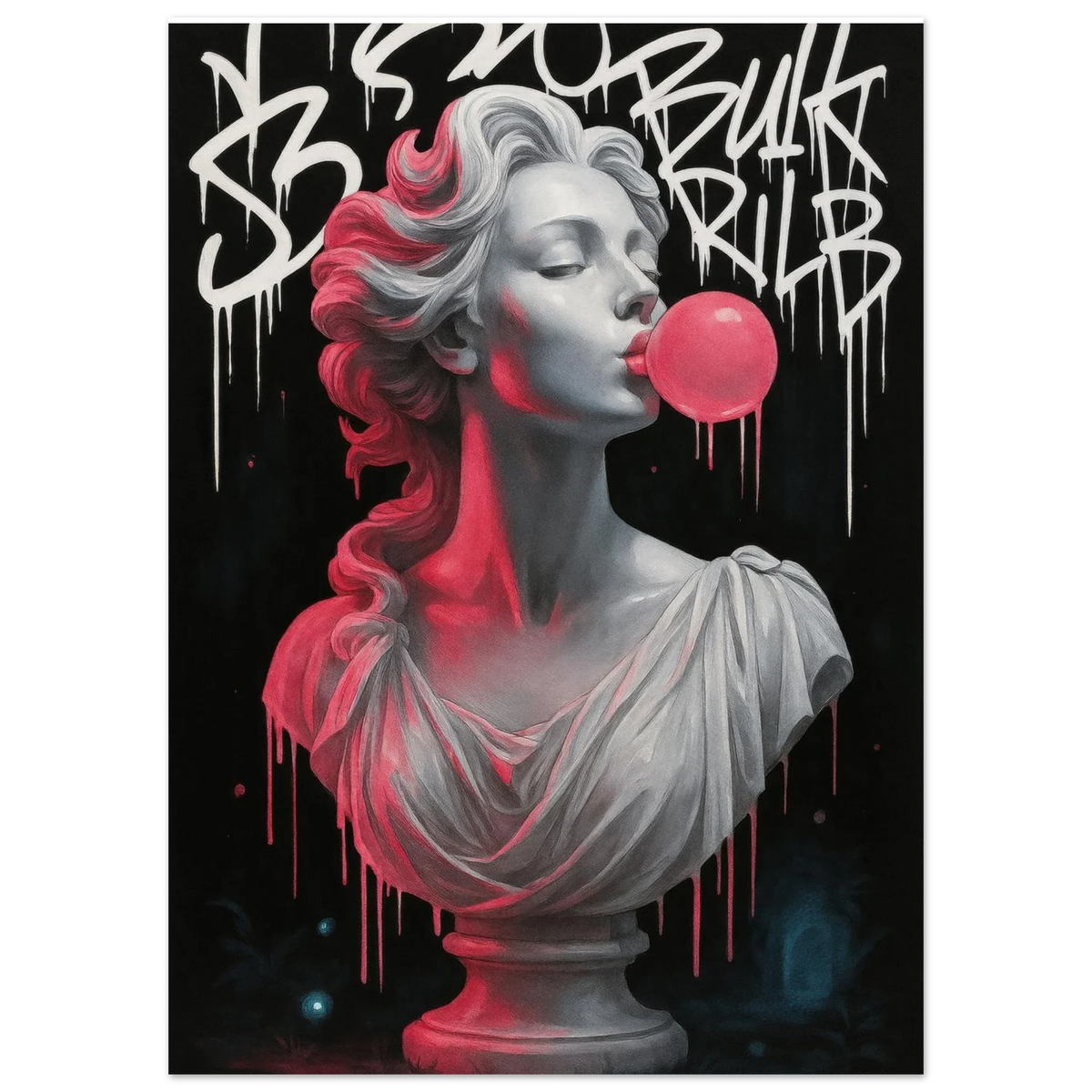 Neon Bust Bubblegum Dream: Striking Pop Art Poster with Vibrant Graffiti Flair, in Your Choice of 29 Sizes