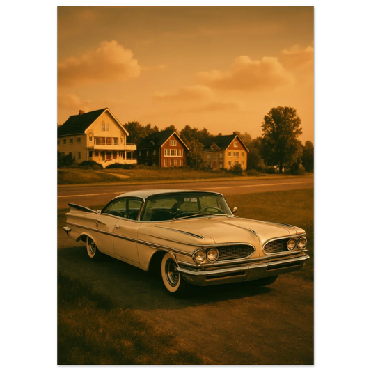 Retro Sunset Drive Poster - Vintage Car Art Print in Warm Sepia Tones, Available in 29 Sizes