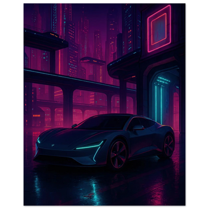 Neon Night Drive: Futuristic Cyberpunk Car Art Print – Bilar Collection