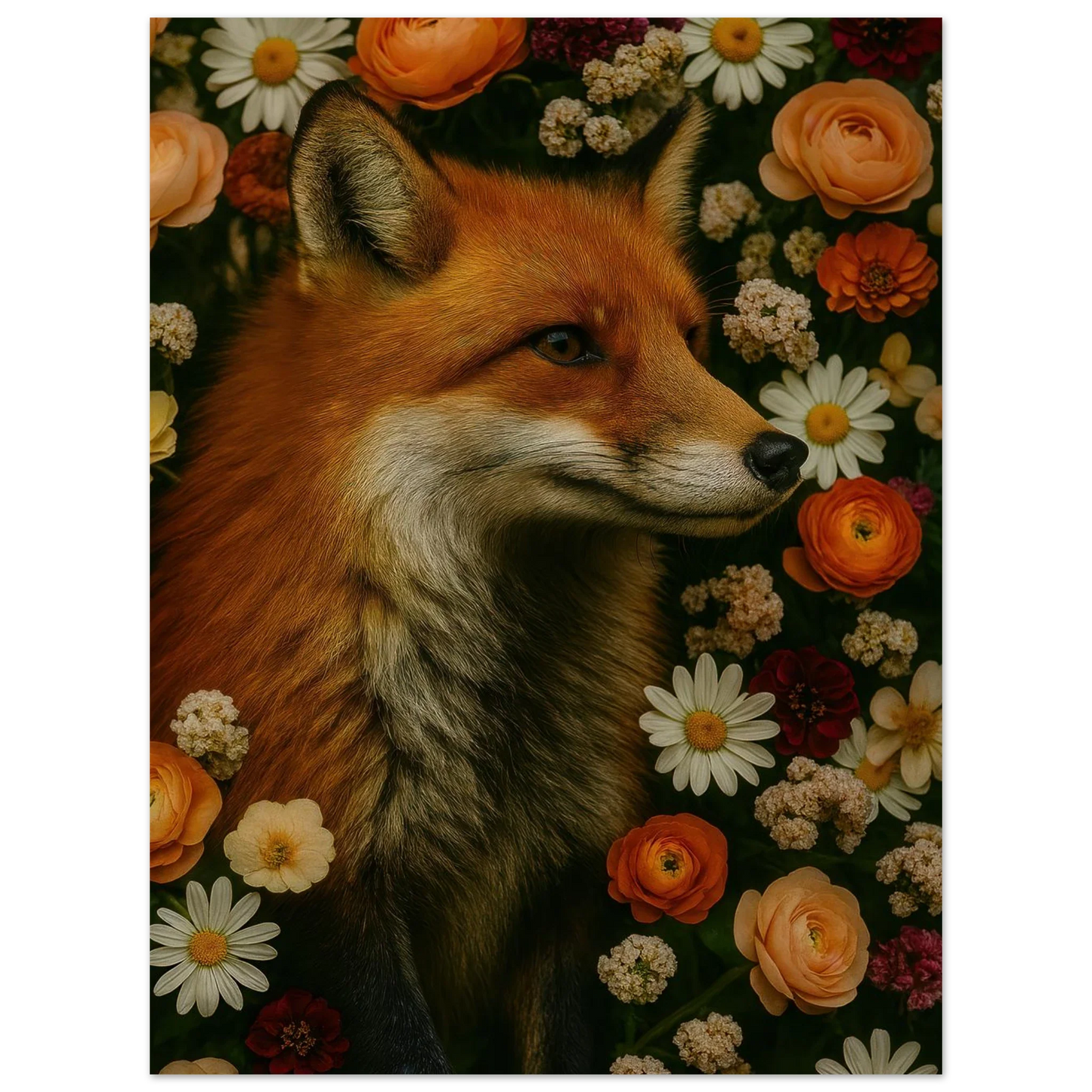 Djur: Blomsterfox – Förtrollande Rävkonsttryck i Levande Färger