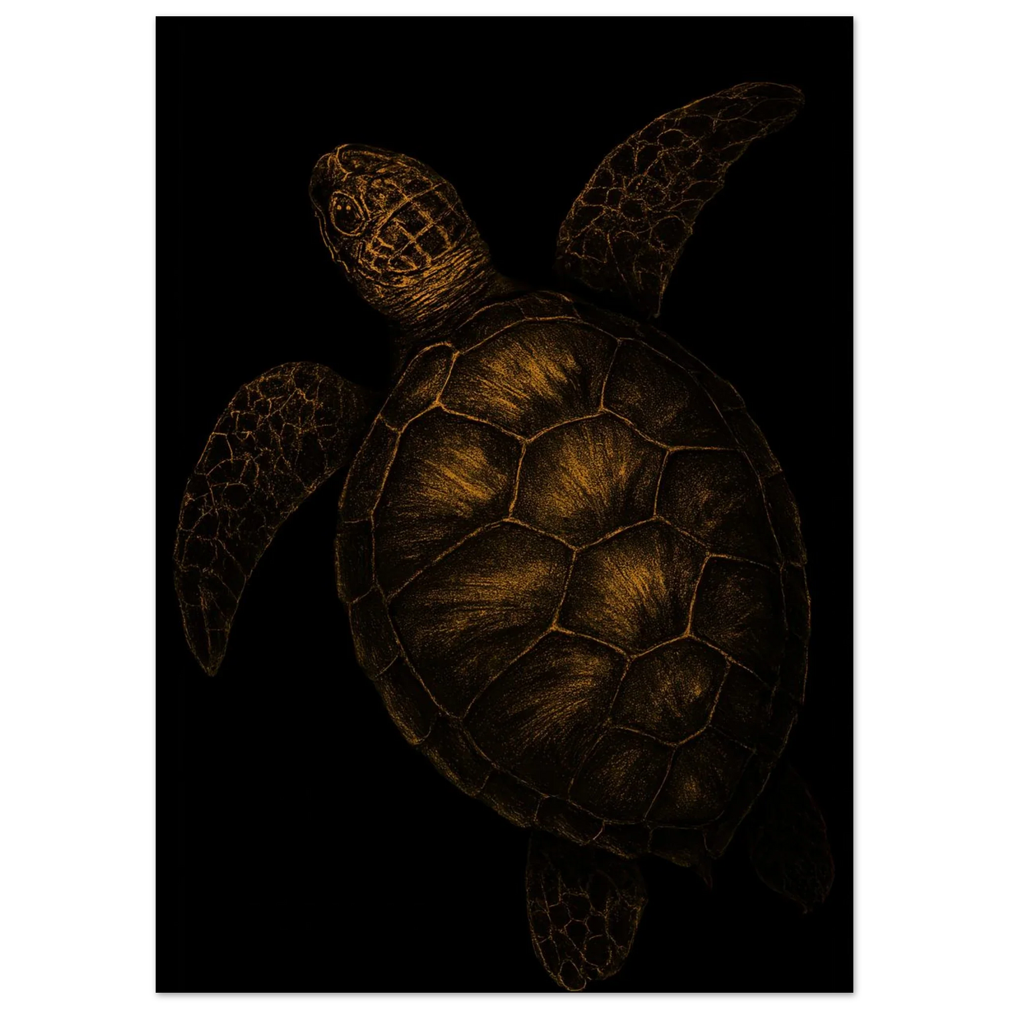 Djur: Golden Sea Turtle Art Print – Timeless Ocean Elegance for Your Home, Available in Multiple Sizes