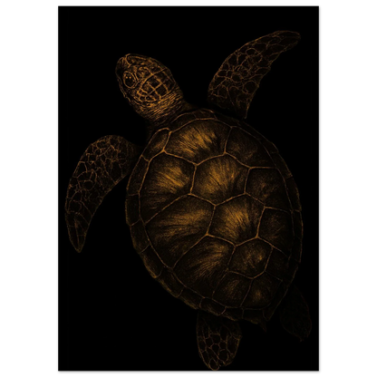 Djur: Golden Sea Turtle Art Print – Timeless Ocean Elegance for Your Home, Available in Multiple Sizes