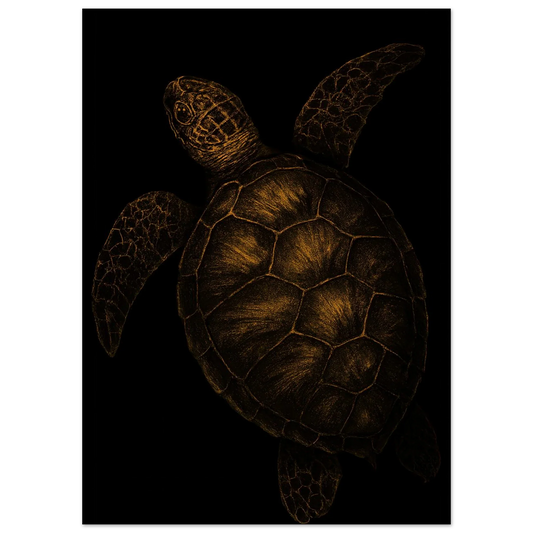 Djur: Golden Sea Turtle Art Print – Timeless Ocean Elegance for Your Home, Available in Multiple Sizes