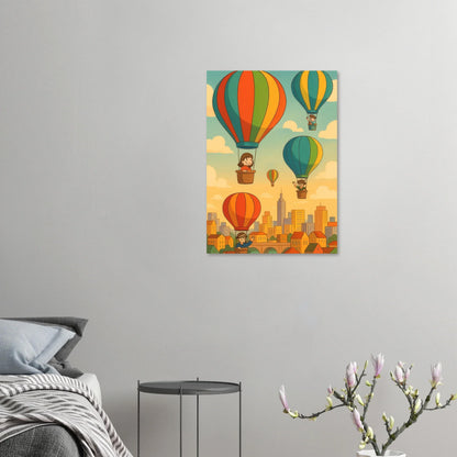 Barn: Whimsical Hot Air Balloon Cityscape Art Print – Elevate Your Space with Retro Charm