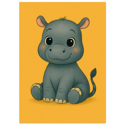Söt Flodhäst Porträtt Konsttryck - Lekfull Barnrumsinredning i Olika Storlekar