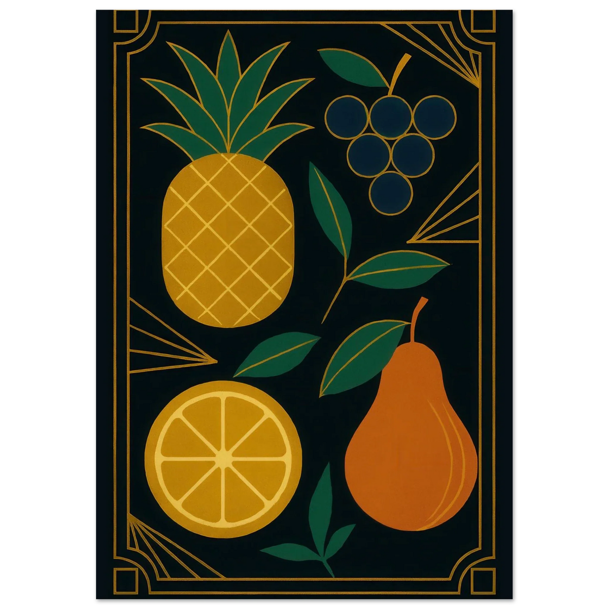 Frukter: Elegant Art Deco Frukt Poster – Lyxig Väggkonst med Gyllene Detaljer