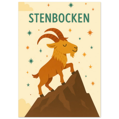 Stenbocken Zodiac Konsttryck: Charmigt Berggetmotiv på Premium Halvblankt Papper