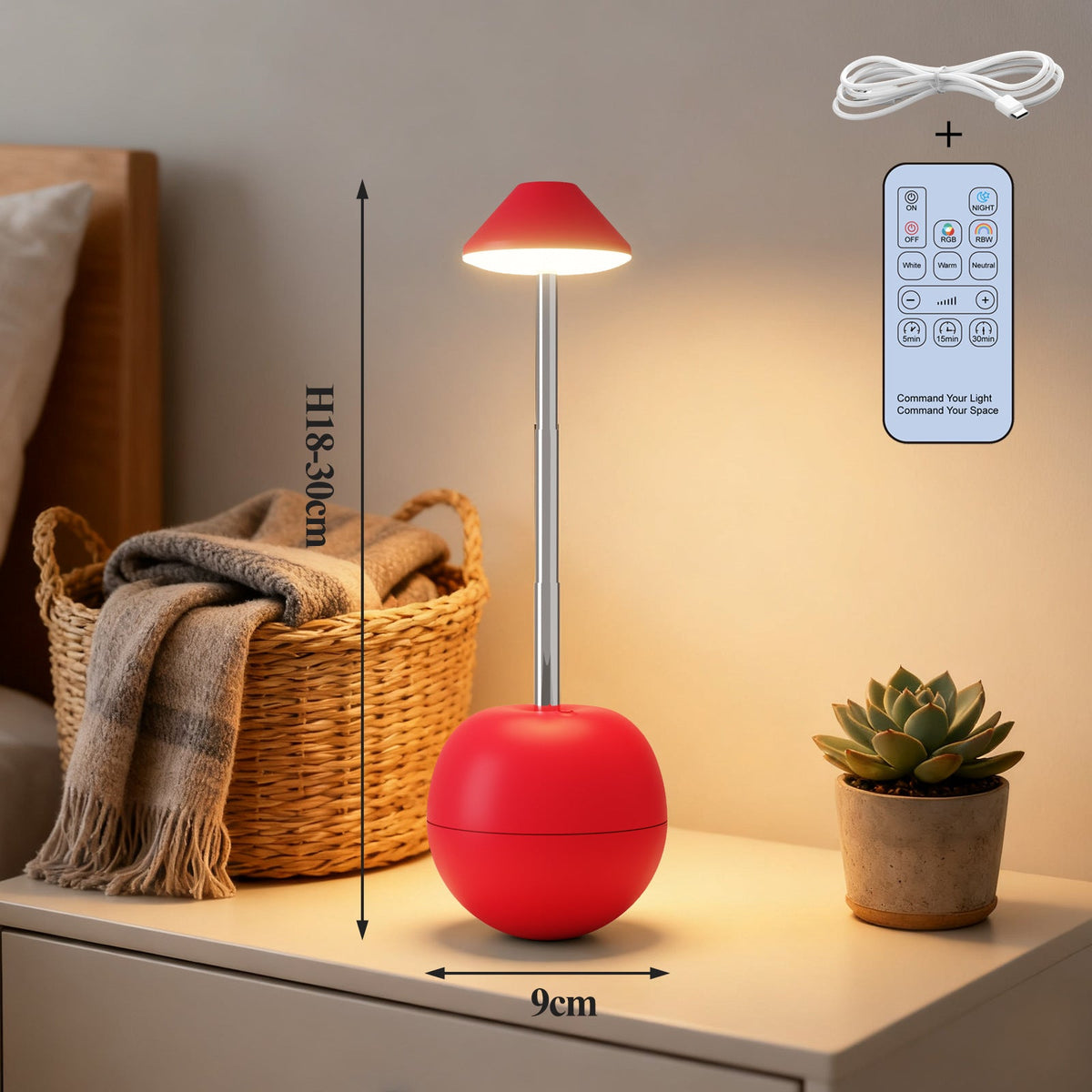 LED sängbordslampa med laddningsfunktion och fjärrkontroll