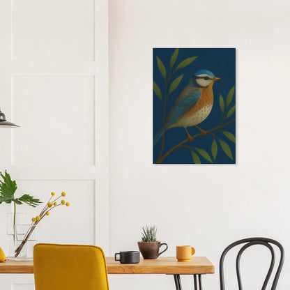 Djur: Blue Tit Fågelkonsttryck – Livfull Retro-inspirerad Väggkonst i Olika Storlekar