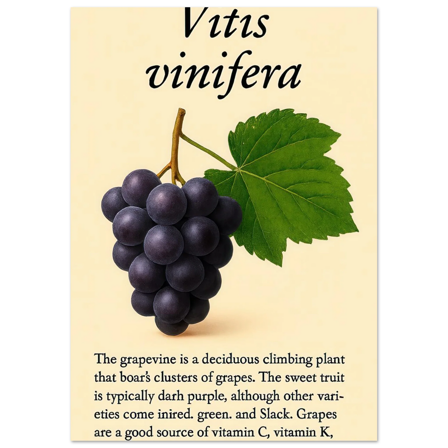 Frukter Vitis Vinifera Poster - Botanisk Druvkonsttryck på Premium Halvblankt Papper