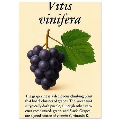 Frukter Vitis Vinifera Poster - Botanisk Druvkonsttryck på Premium Halvblankt Papper