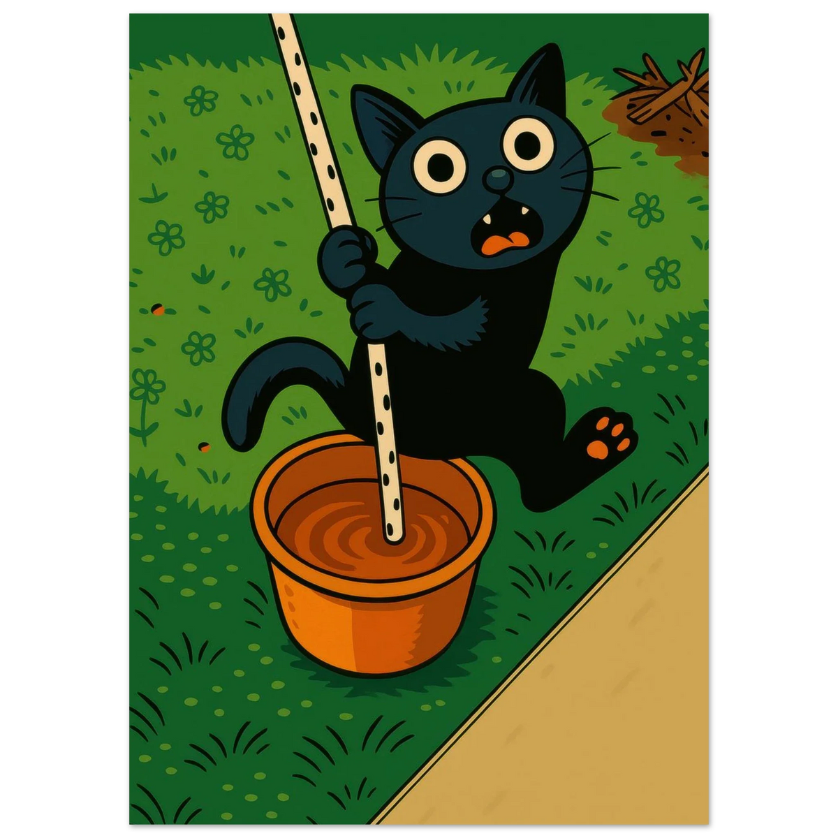 Katt Poster – Katt som Hänger i Ett Rep – Premium Halvblank Papperskonst