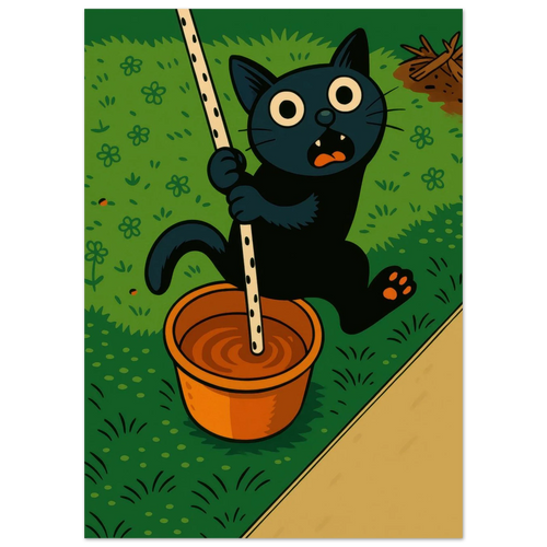 Katt Poster – Katt som Hänger i Ett Rep – Premium Halvblank Papperskonst