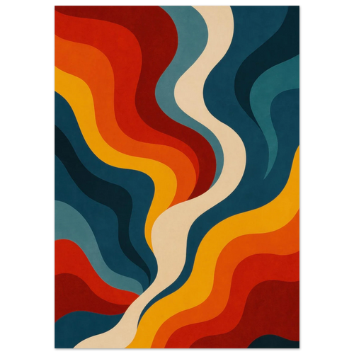 Retro Wave Abstract Art Poster – Vibrant 70s Flow Design in Your Choice of 29 Sizes