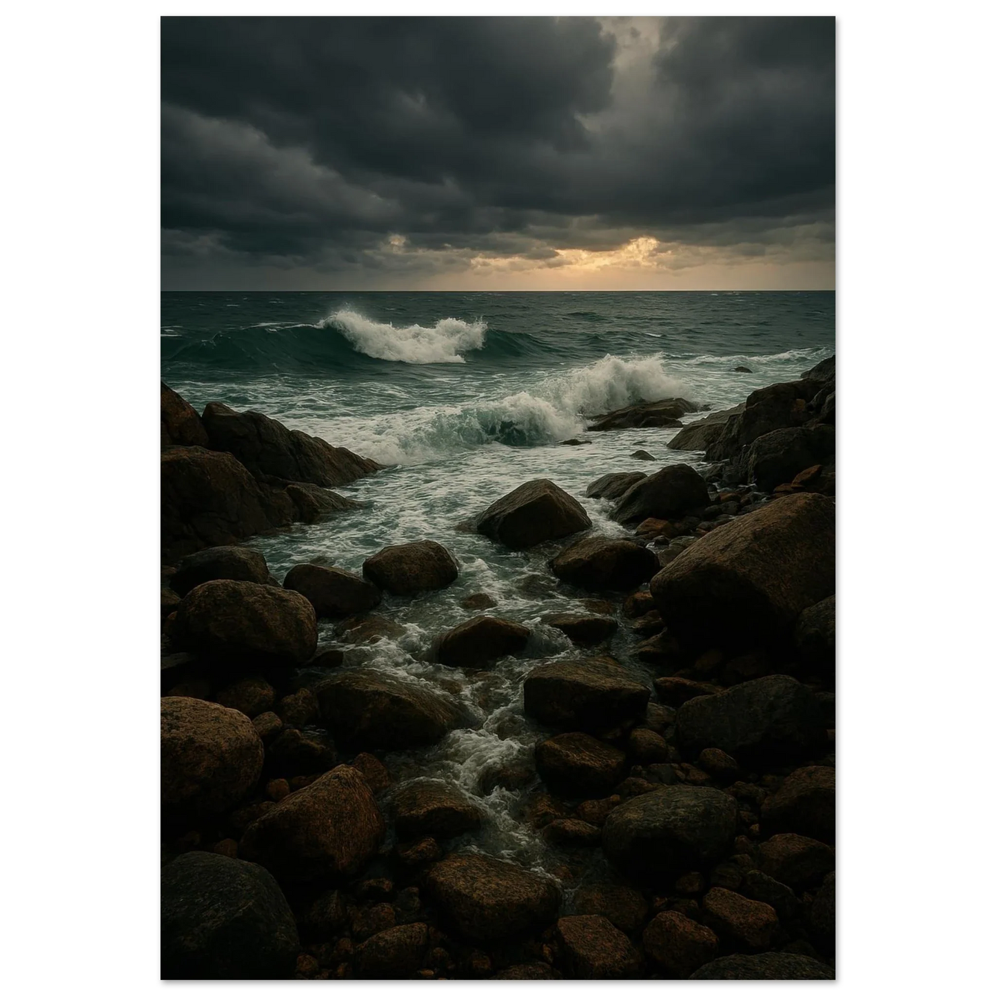 Dramatic Coastal Storm Waves Canvas Print – Ocean Art with Dark Skies & Vibrant Seas, Available in 29 Sizes