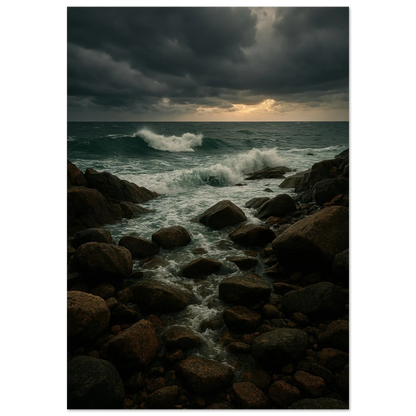 Dramatic Coastal Storm Waves Canvas Print – Ocean Art with Dark Skies & Vibrant Seas, Available in 29 Sizes